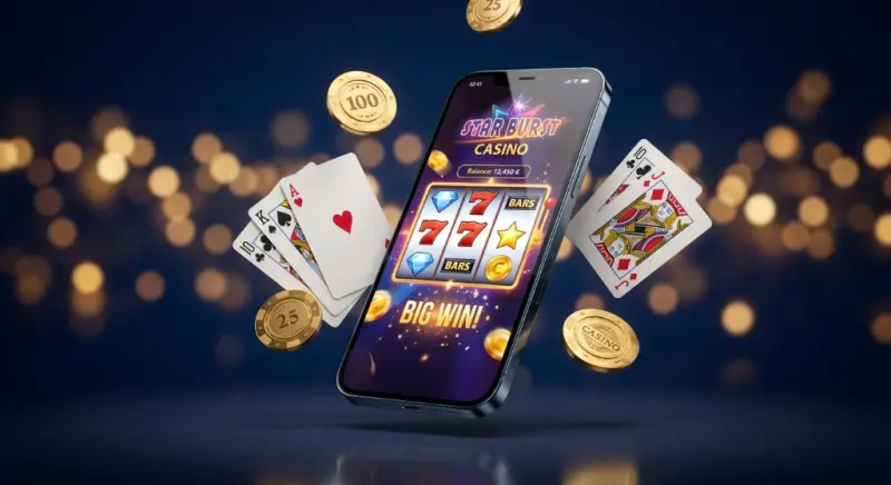 Application casino en ligne sur smartphone avec machine à sous et jetons